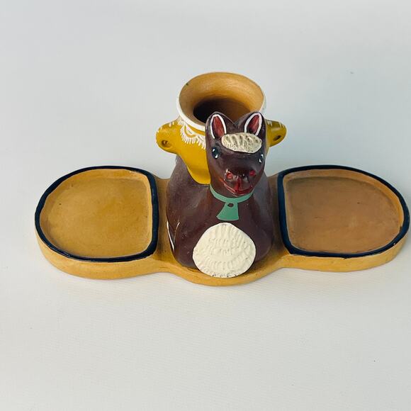 Andean Ceramic Salt and Pepper plus Toothpick Holder 6 x 3 1/4 x 3 1/4” - Picture 3 of 6